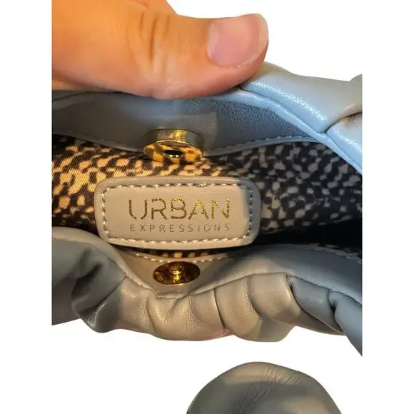 Urban Expressions Dusty Blue Scrunch Shoulder Bag Faux Leather Ruched Hobo Purse - Picture 7 of 7